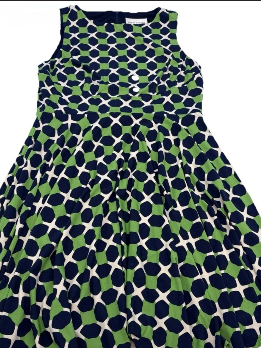 Donna Morgan Blue & Green Geo-pattern Sleeveless Fit & Flare Dress Size 10